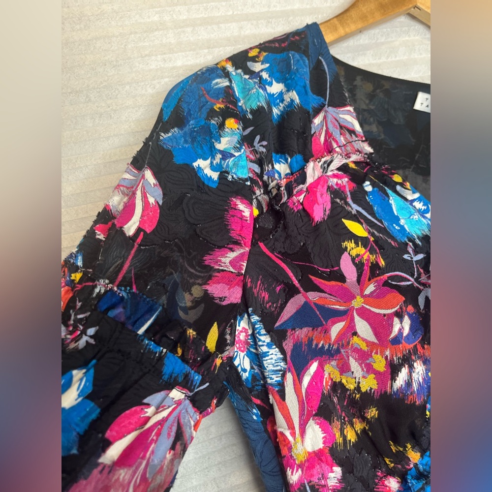 Tanya Taylor Dutch Garden floral print v neck top silk cotton blend crop style - Picture 9 of 13